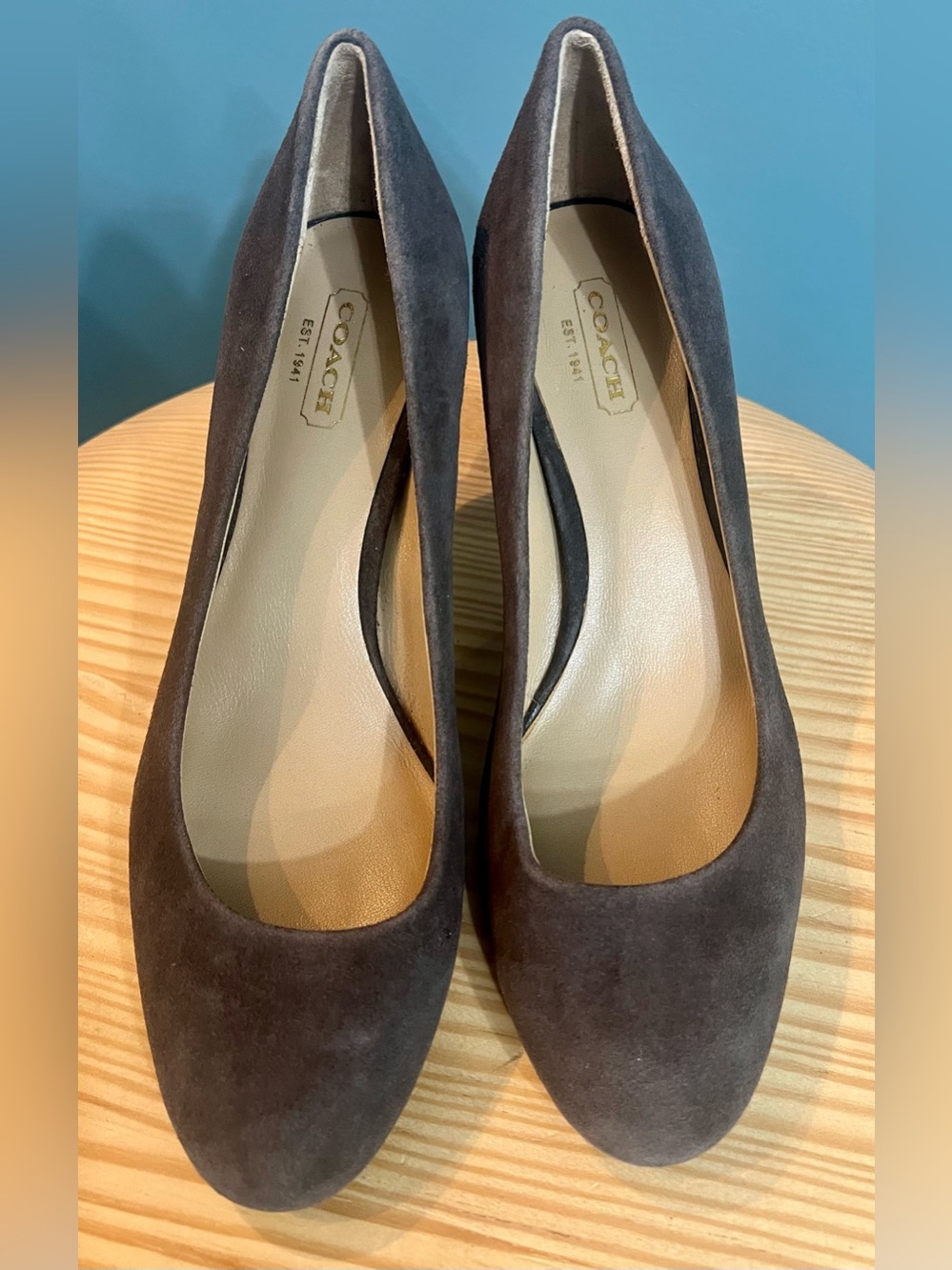 Coach Dark Grey Suede Rounded Toe Pumps - Size 7B